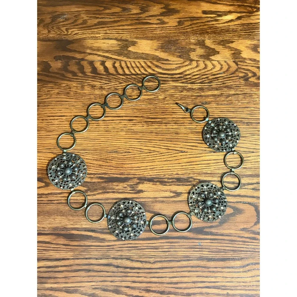 Vintage Made in Italy Ornate Jeweled Medallion Statement Belt 41